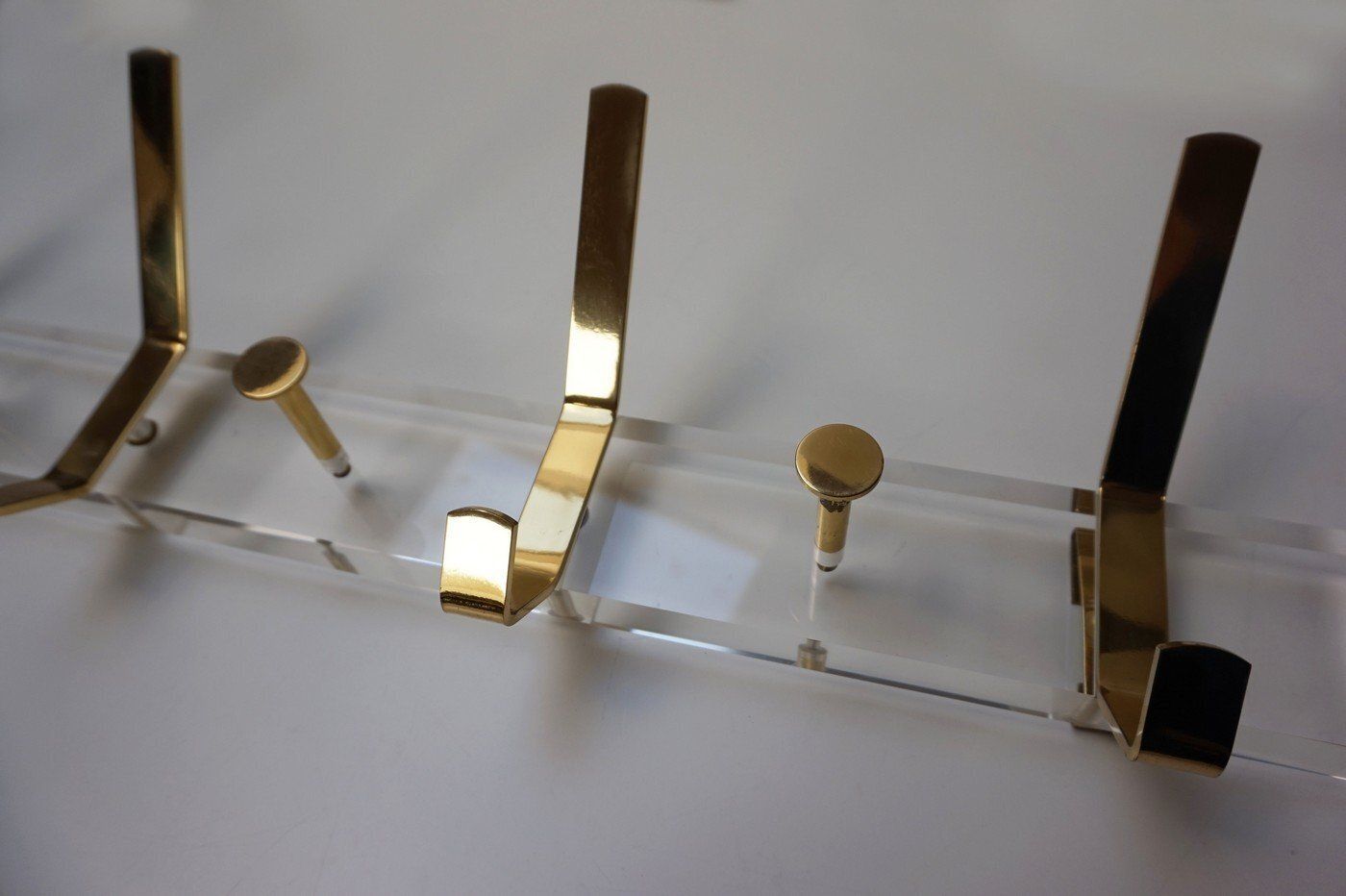 Hollywood Regency Acrylic Glass And Brass Wall Coat Rack, 1970s photo vinterior