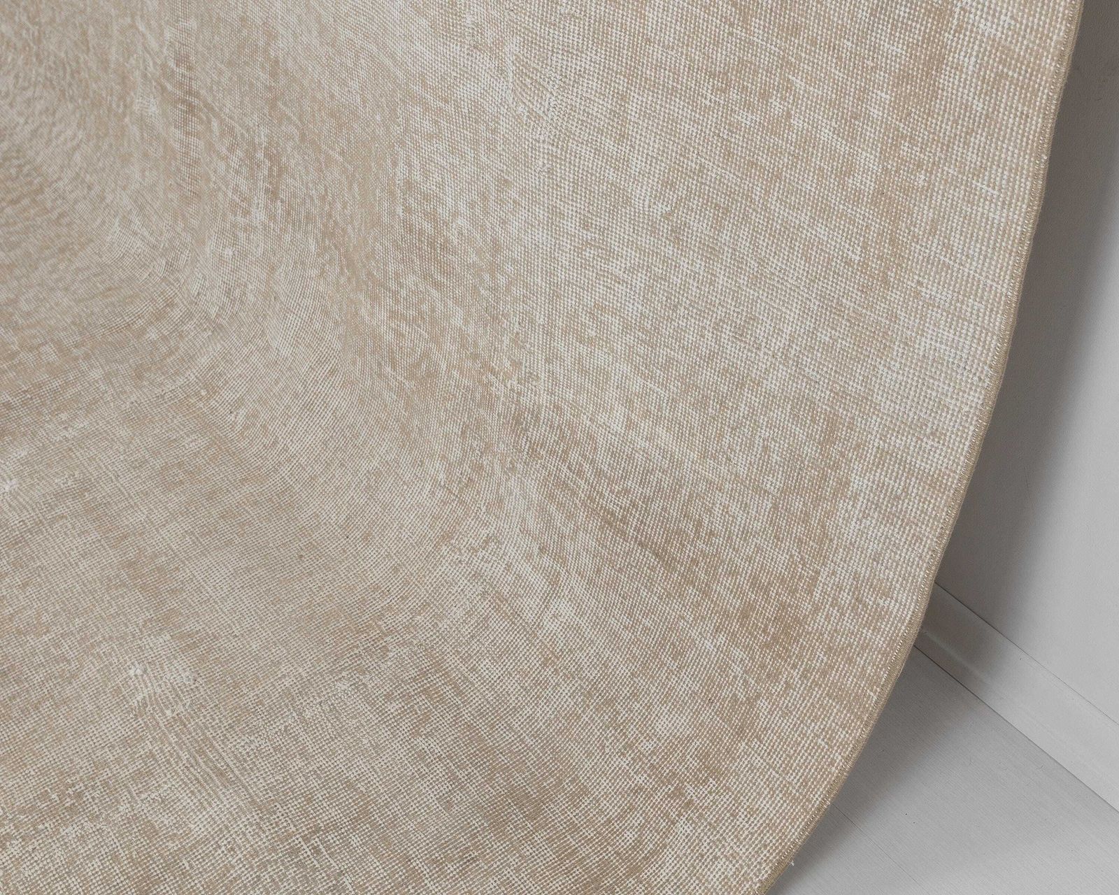 Plain Vintage Rug 7x10, Turkish Beige Neutral Solid Large Handmade Wool Carpet, 6.8x9.8 Feet photo vinterior