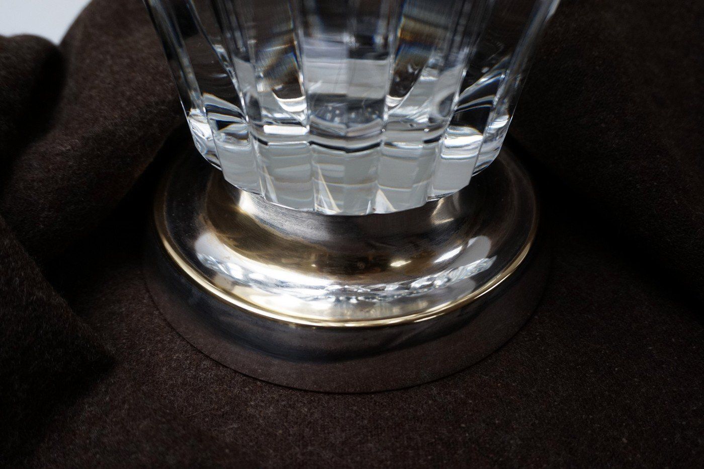 photo furniture Art Deco Lead Crystal Glass Vase With Silvered Base From Wmf, 1935