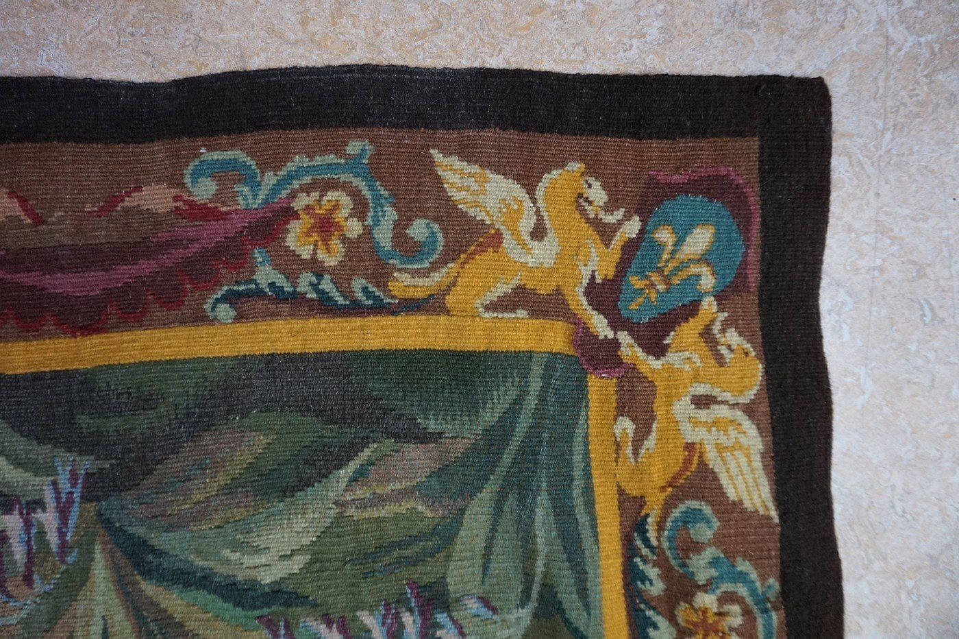 photo for sale Antique French Aubusson Tapestry With Romantic Scene
