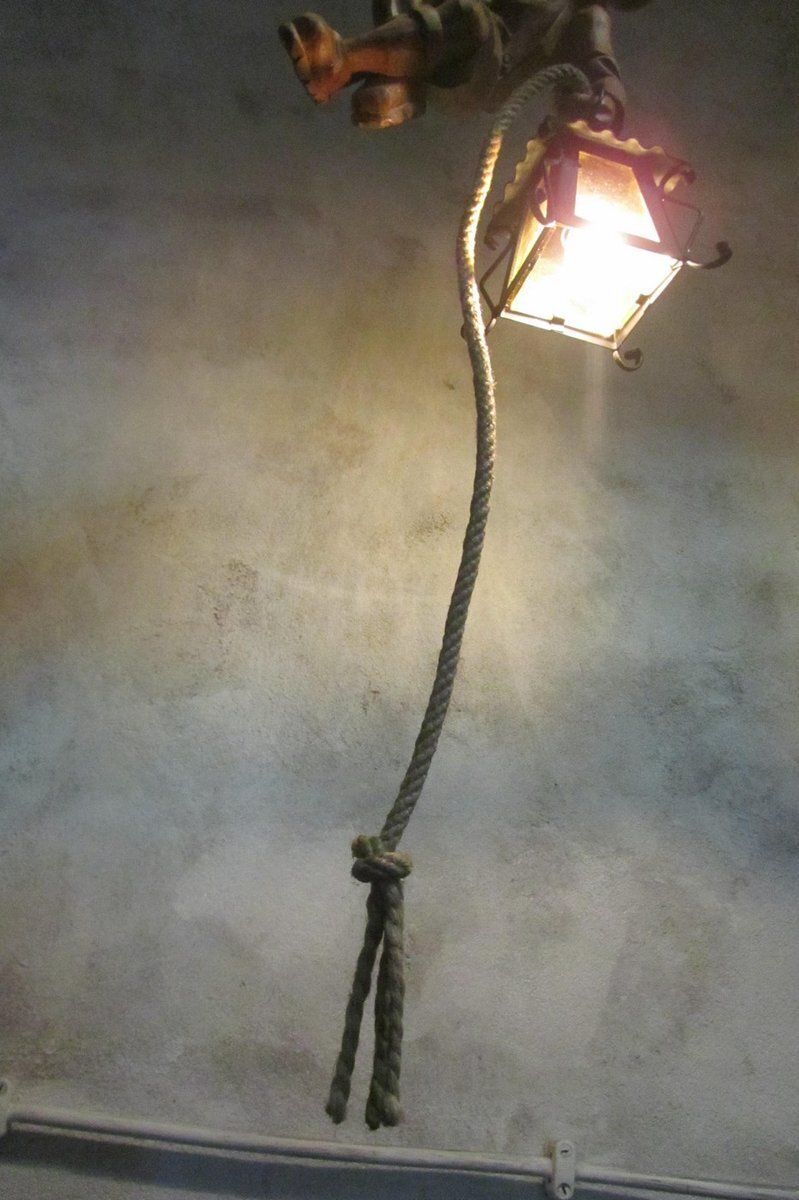 Vintage Carved Wooden Pendant Lamp Mountain Climber & Lantern In Black Forest Style, 1960s photo buy
