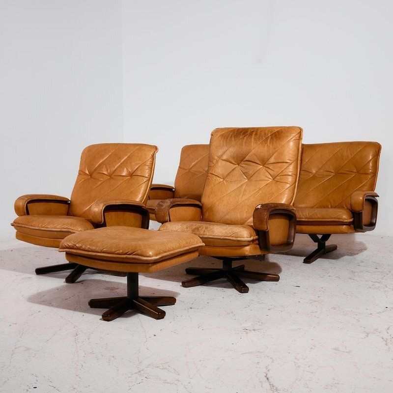Leather Sofa And Lounge Chairs, Set Of 4