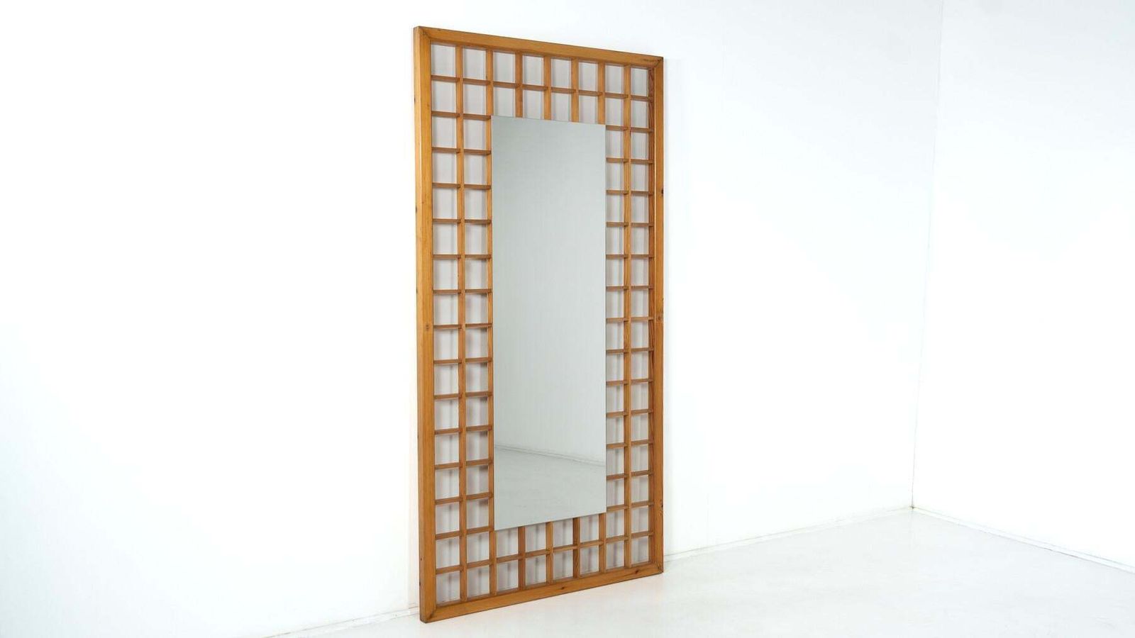 Large Mirror With Wooden Grid, Italy, 1960s photo vinterior