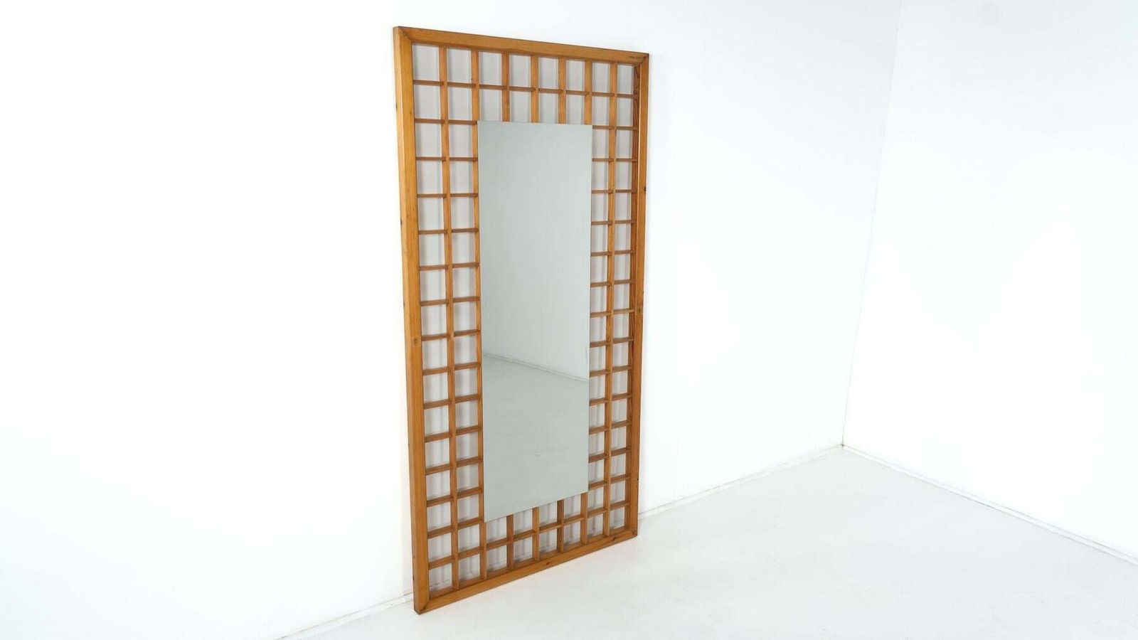 Large Mirror With Wooden Grid, Italy, 1960s photo vintage