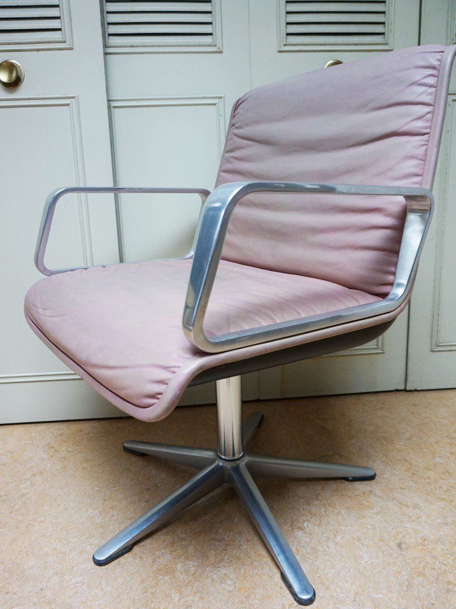 photo vintage Set Of Delta Pink Leather Office Chairs From Wilkhahn, 1968
