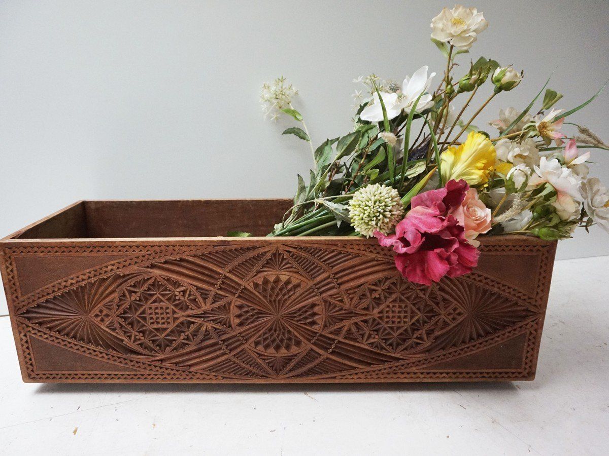 Dutch Chip Carved Wooden Planter Folk Art, 1890s photo furniture