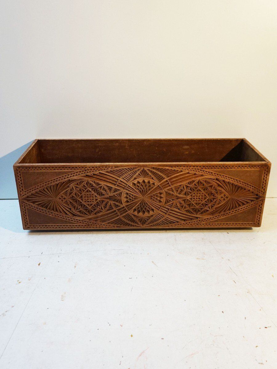 Dutch Chip Carved Wooden Planter Folk Art, 1890s photo Home Decor