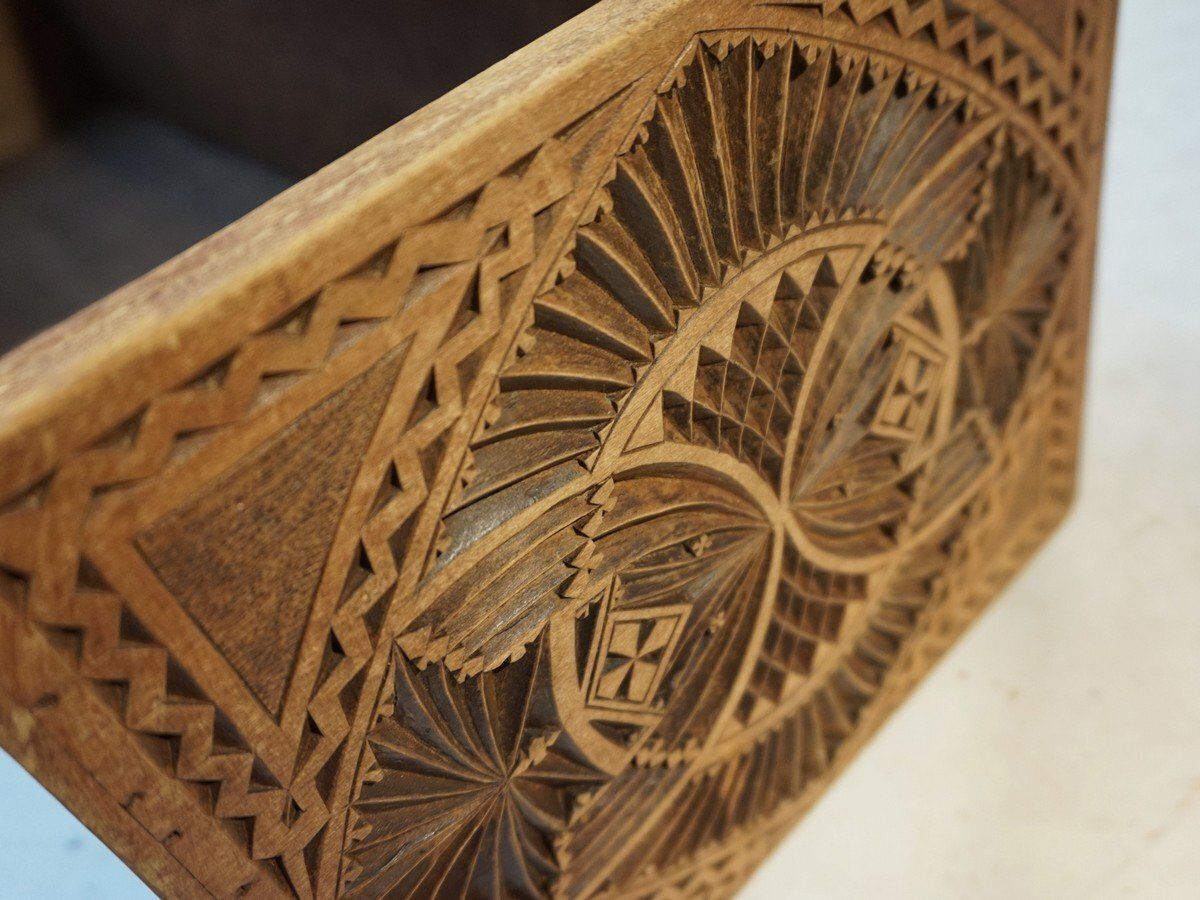 Dutch Chip Carved Wooden Planter Folk Art, 1890s photo vintage