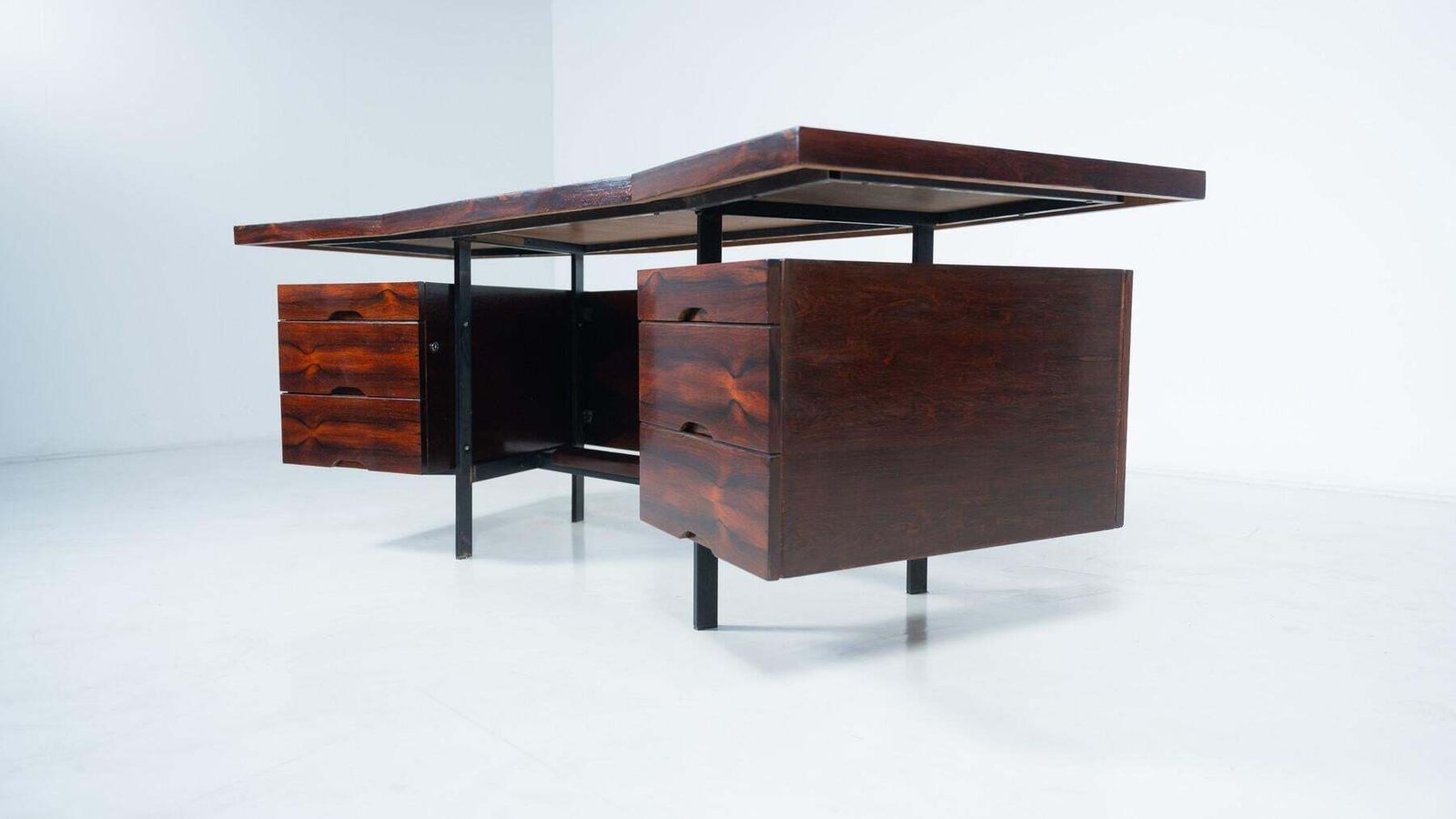 Mid Century Modern Italian Wooden Desk With Drawers, 1960s photo vinterior