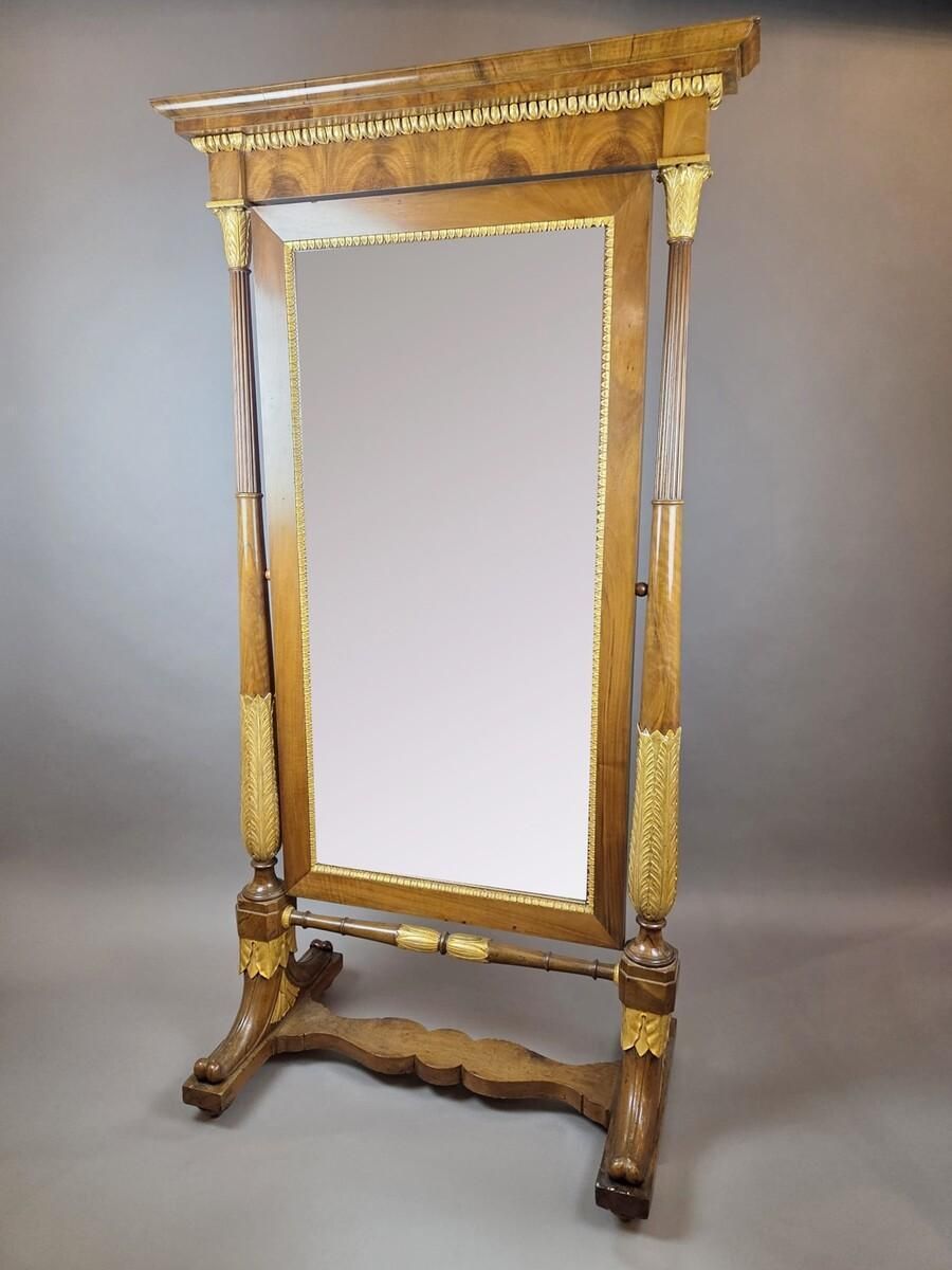 photo for sale Empire Mahogany And Giltwood Psyche Mirror, 19th Century
