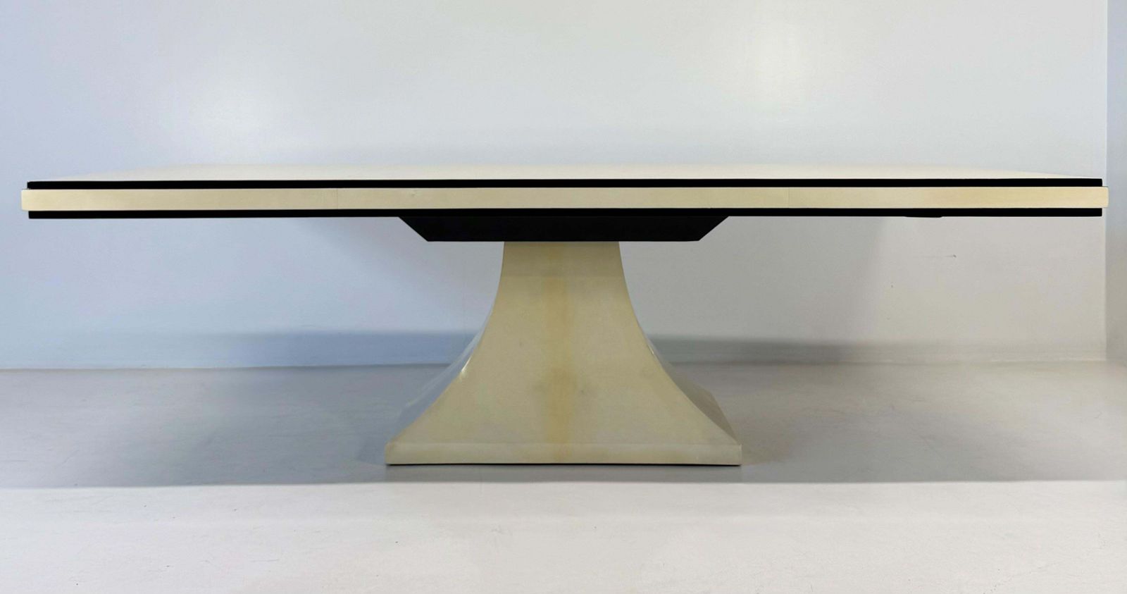 Italian Art Deco Table In Parchment Leather With Black Profiles, 1940s photo furniture