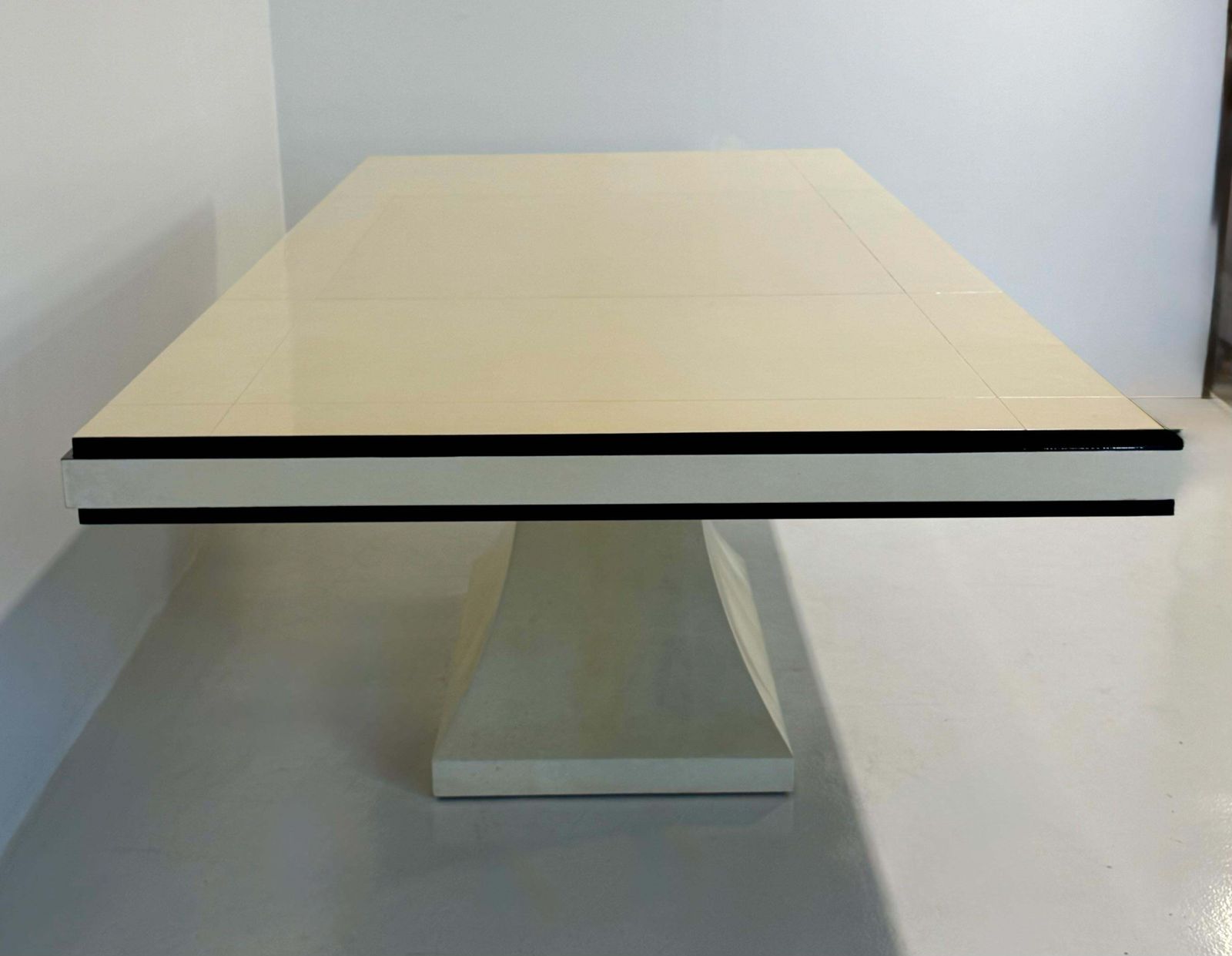Italian Art Deco Table In Parchment Leather With Black Profiles, 1940s photo vinterior