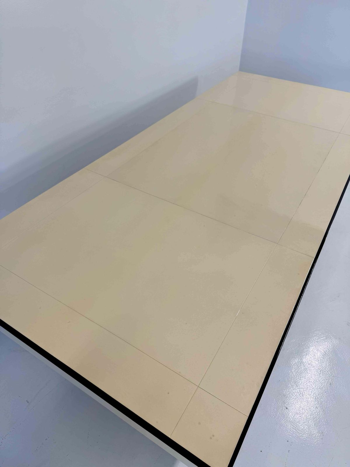Italian Art Deco Table In Parchment Leather With Black Profiles, 1940s photo buy