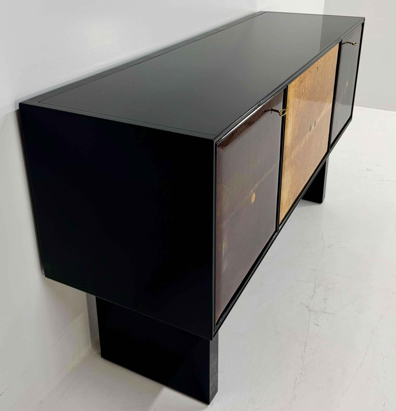 Italian Art Deco Sideboard With Parchment Leather And Ebonized Wood, 1950s photo buy
