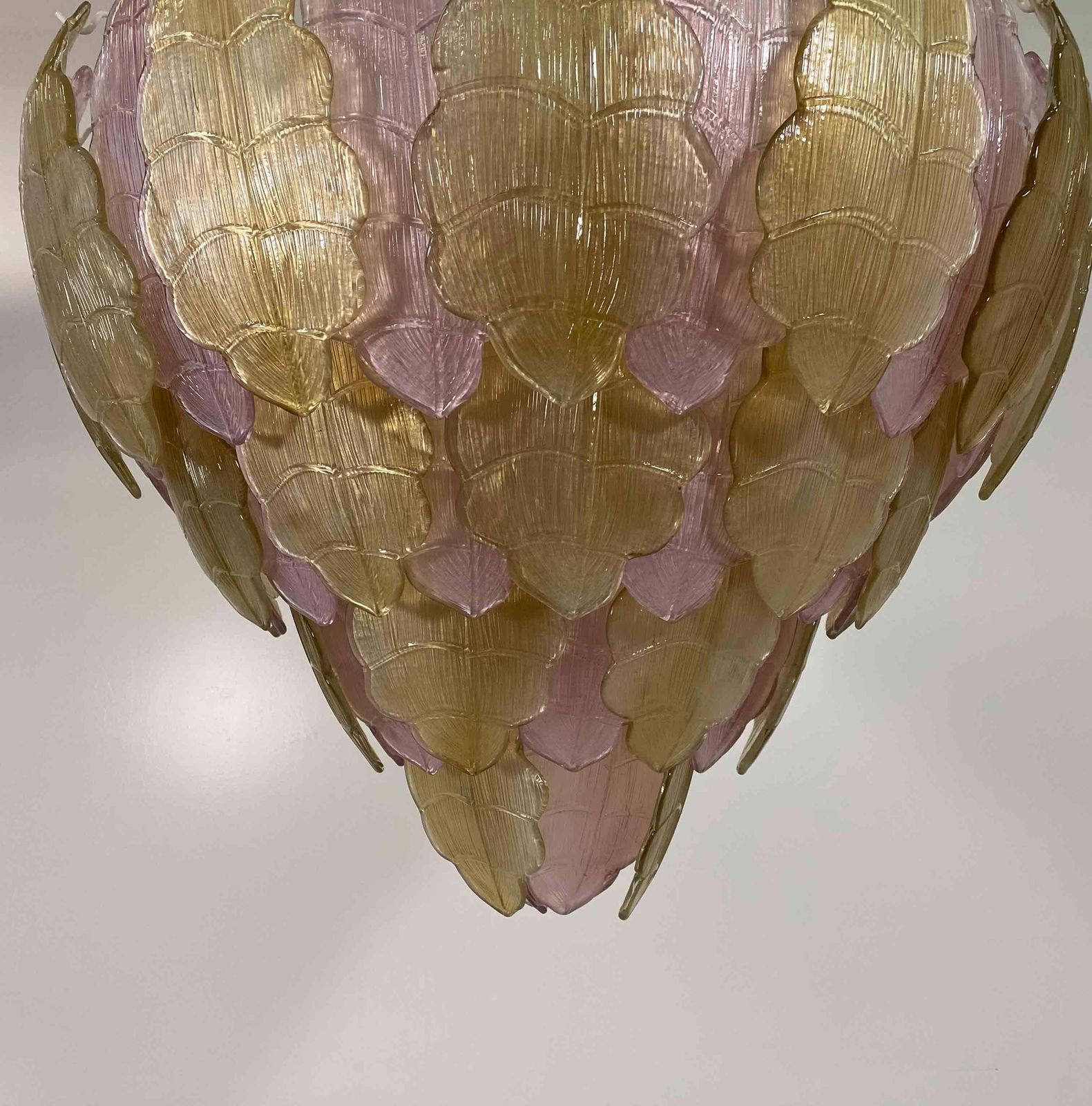 Italian Art Deco Gold And Pink Murano Glass Chandelier photo Lighting