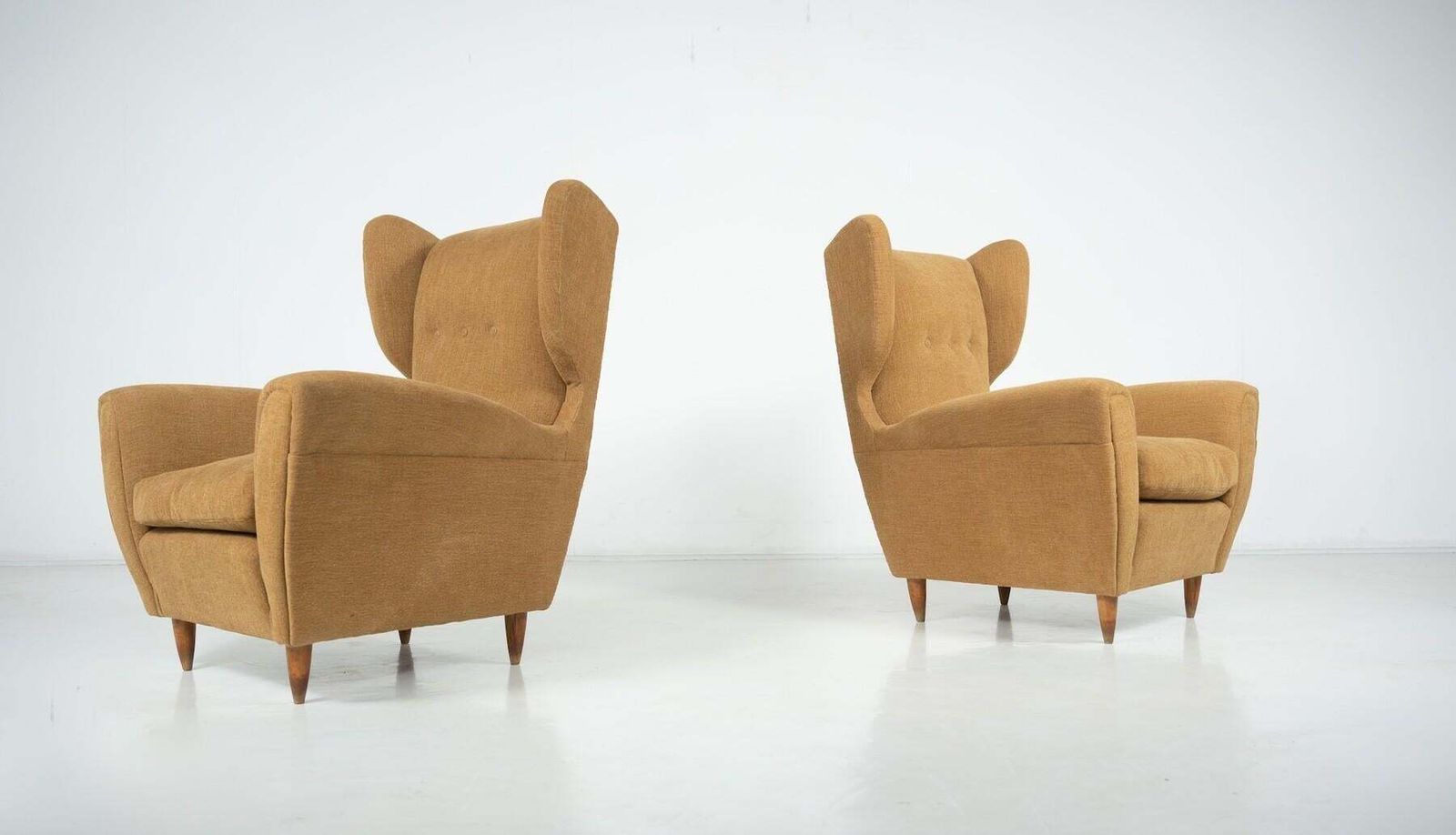 Mid Century Modern Pair Of Highback Armchairs, New Upholstery photo for sale