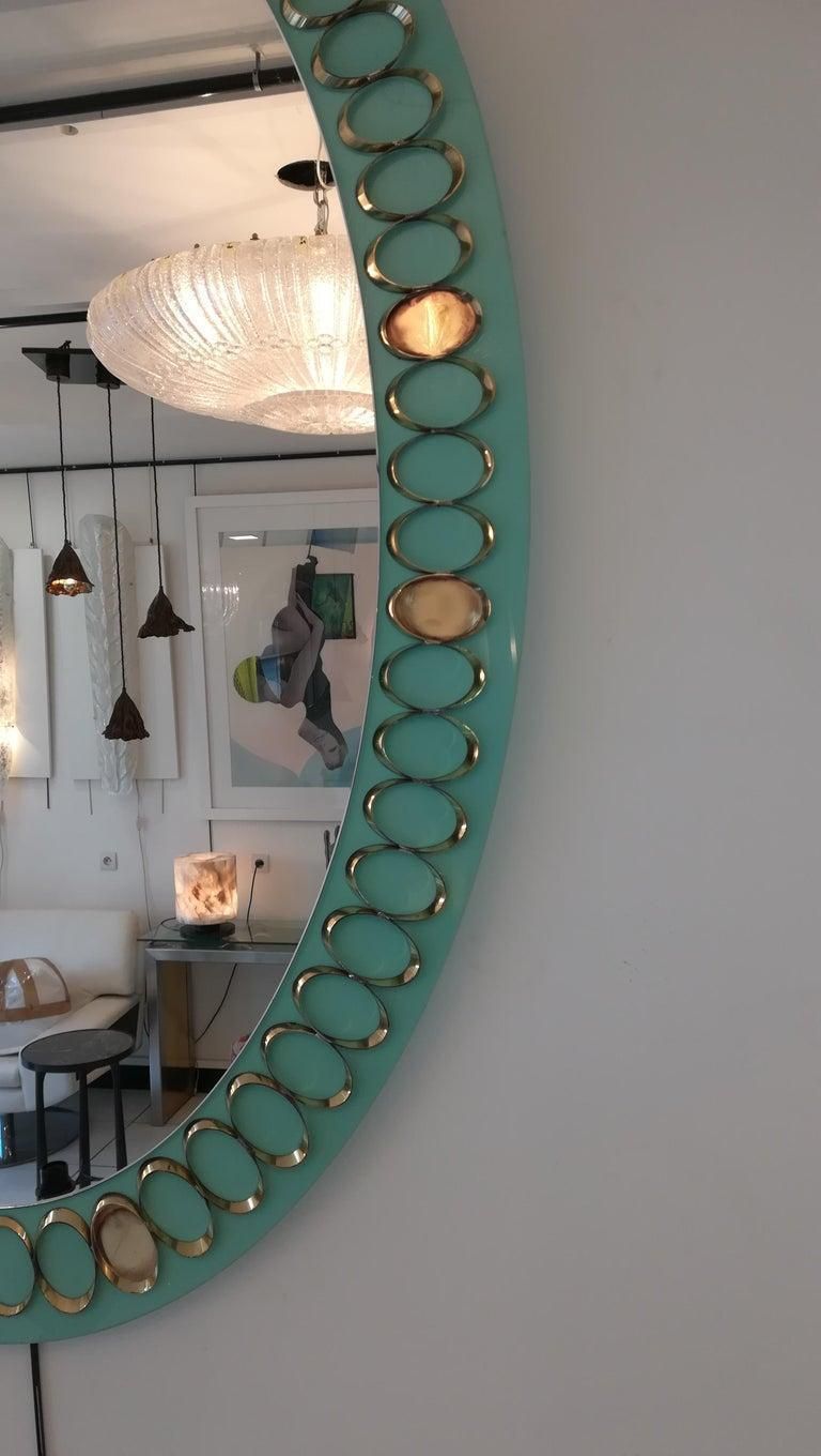 Pair Of 1950s Italian Opaline Glass And Brass Mirrors photo furniture