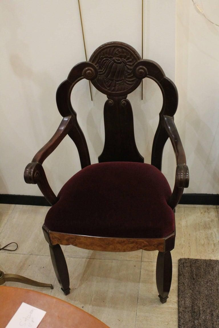 Pair Of Walnut Burl And Amaranth Wood Armchairs, Circa 1925 photo for sale
