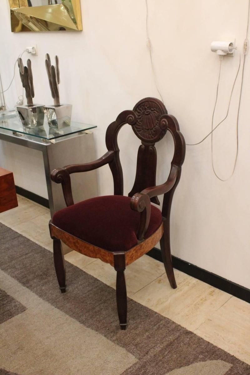Pair Of Walnut Burl And Amaranth Wood Armchairs, Circa 1925 photo vintage