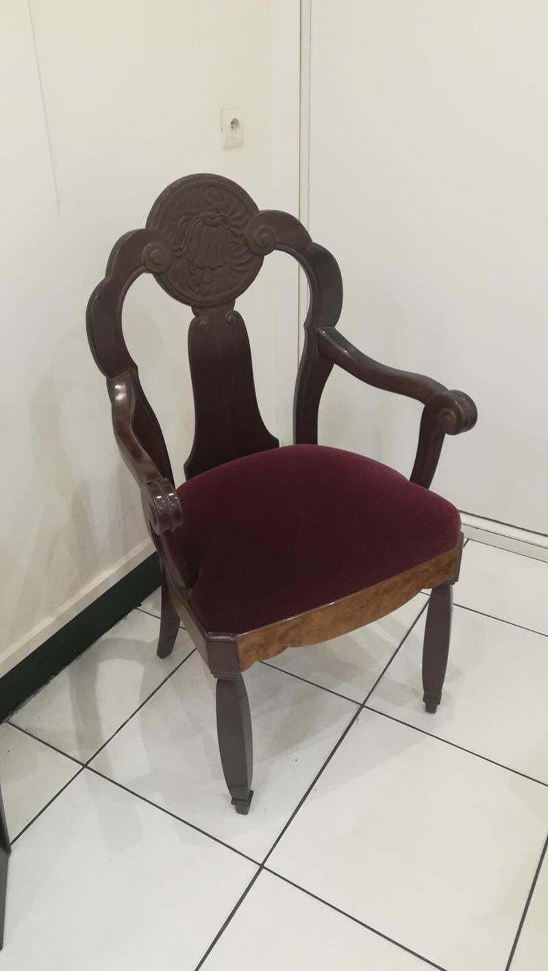 photo furniture Pair Of Walnut Burl And Amaranth Wood Armchairs, Circa 1925