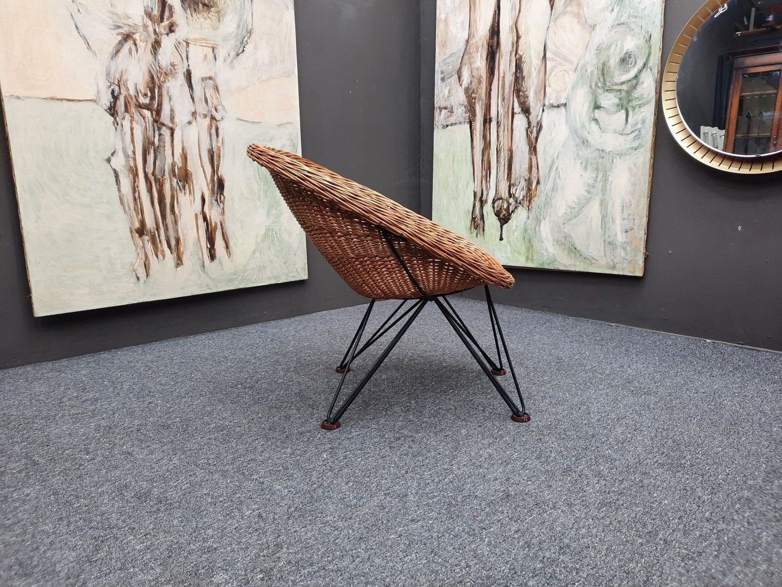 Mid Century Modern Wicker Chair By Teun Velthuizen For Urotan, 1950s photo for sale