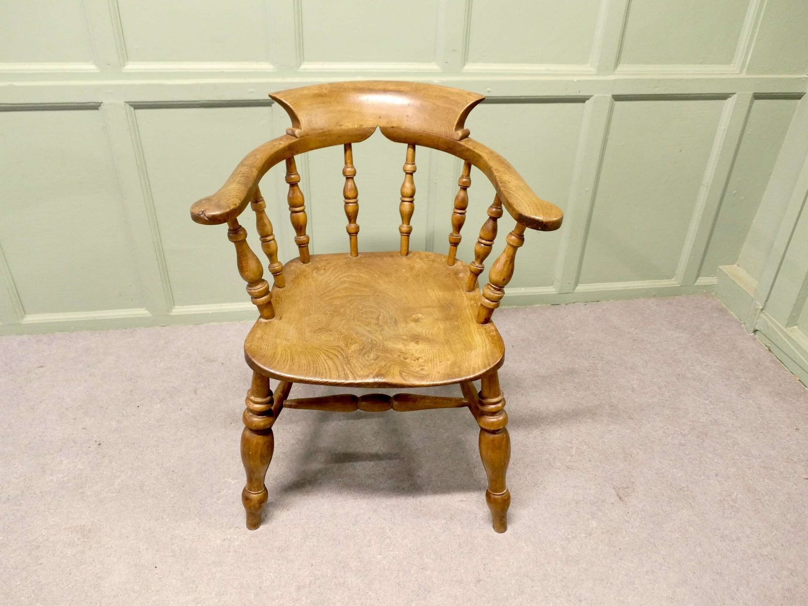 19th Century19th Century Beech And Elm Smokers Bow Office Or Desk Chair photo furniture