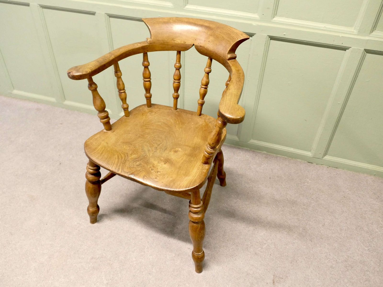 19th Century19th Century Beech And Elm Smokers Bow Office Or Desk Chair photo vinterior