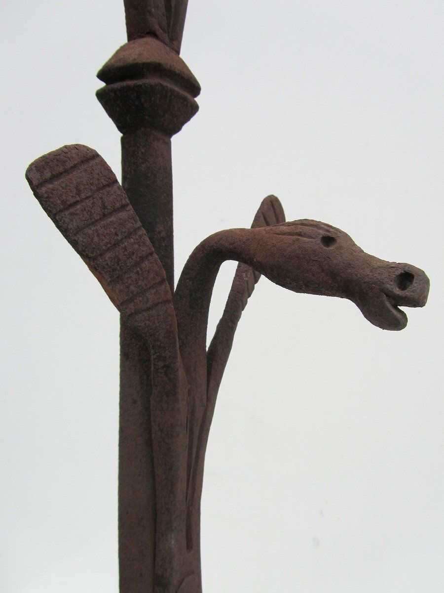 Antique Hand Forged Iron Dragon Gothic Andirons, 1700s, Set Of 2 photo 1076.0