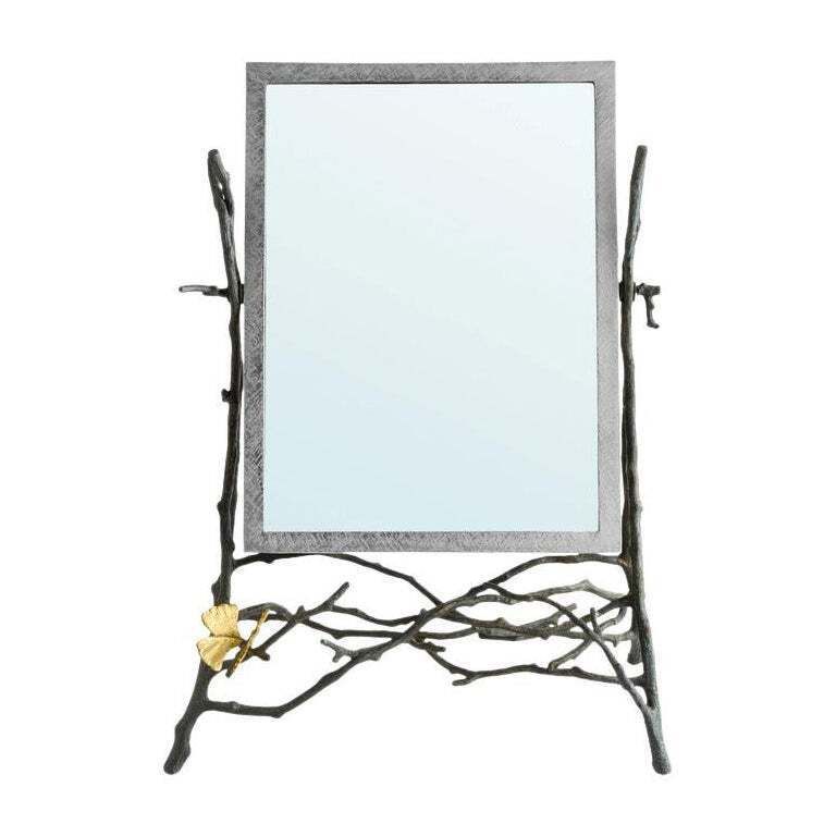 Contemporary Gold Toned Metal Butterfly Ginkgo Vanity Mirror