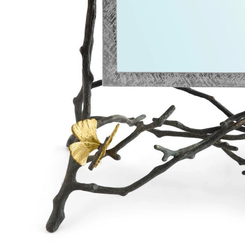 Contemporary Gold Toned Metal Butterfly Ginkgo Vanity Mirror photo Home Decor