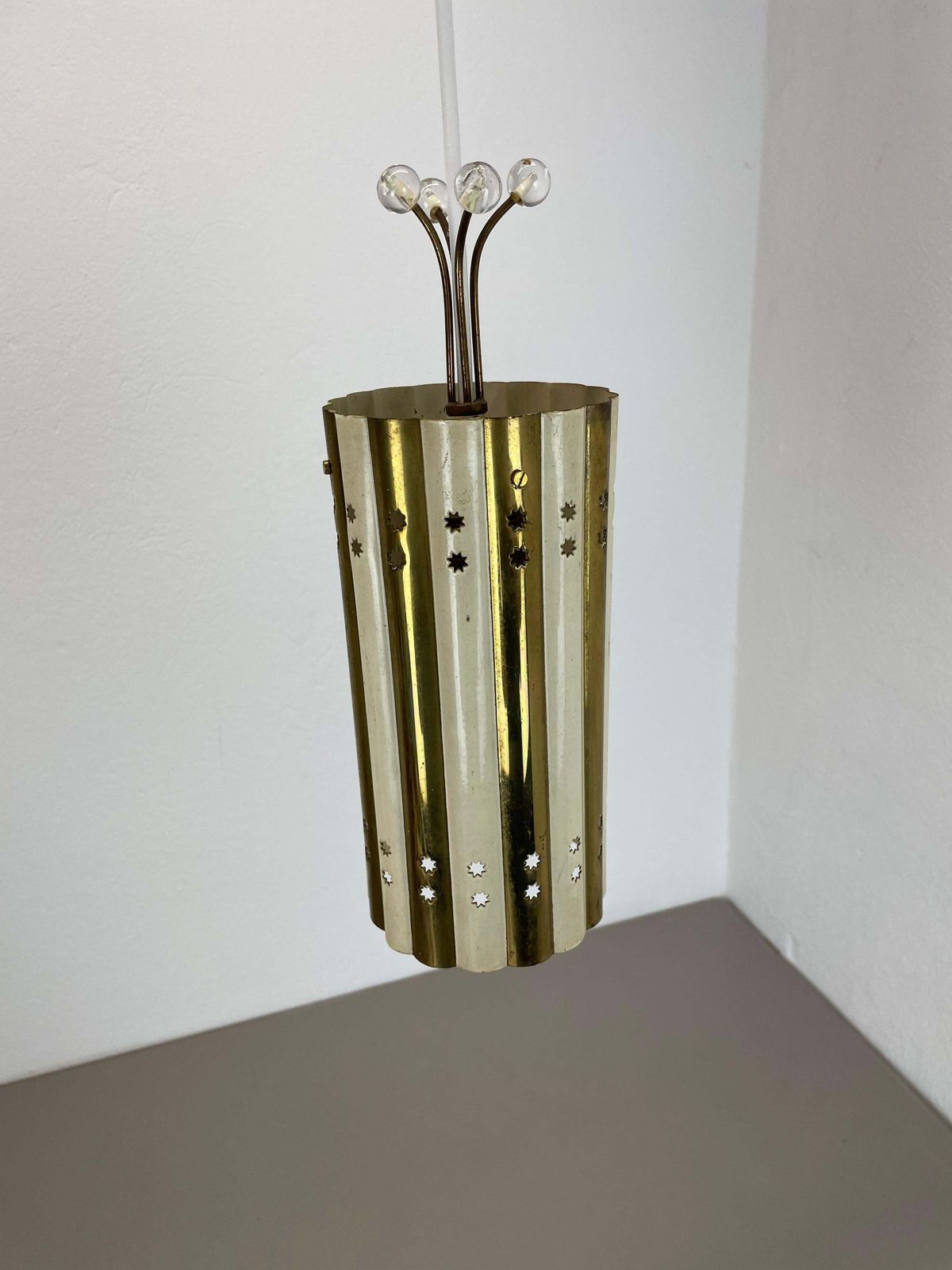 Brass And Metal Tube Hanging Light Vereinigte Werkstätten München, Germany, 1950 photo for sale