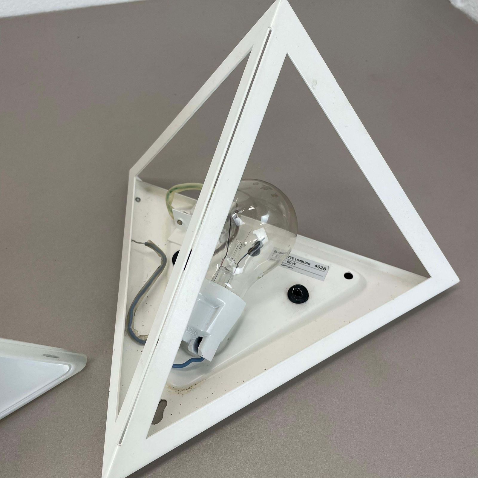 photo buy Original Cubic Satin White Glass Wall Light By Glashütte Limburg, Germany 1980s