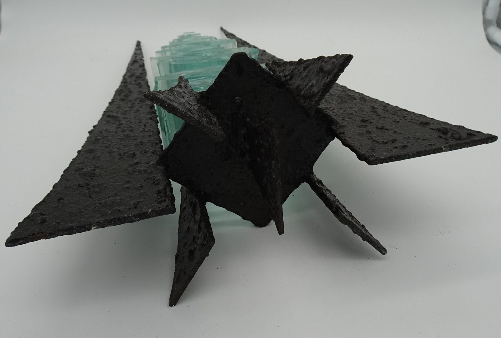 Modernist Abstract Glass And Wrought Iron Art Sculpture, 1980s photo 457.0