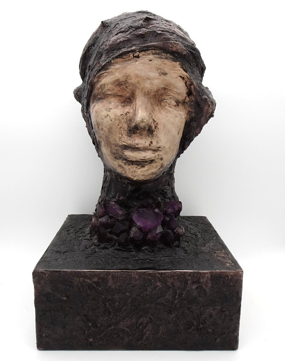 Large Brutalist Bust Sculpture With Amethyst By Marc D'haenens, 1970s photo for sale
