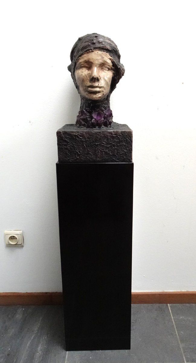 photo for sale Large Brutalist Bust Sculpture With Amethyst By Marc D'haenens, 1970s