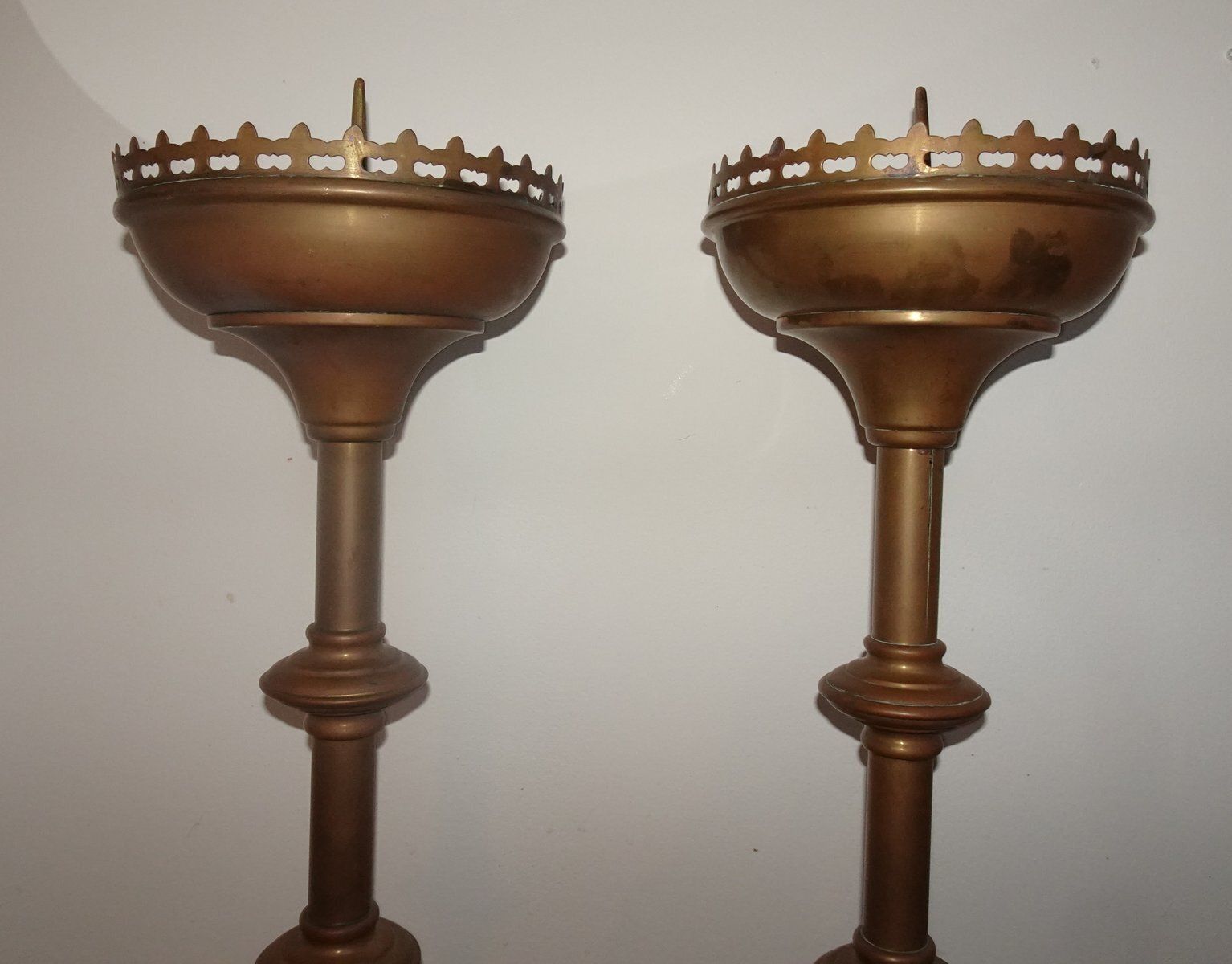 Antique Brass Gothic Church Altar Candlesticks, 1890s, Set Of 2 photo vintage