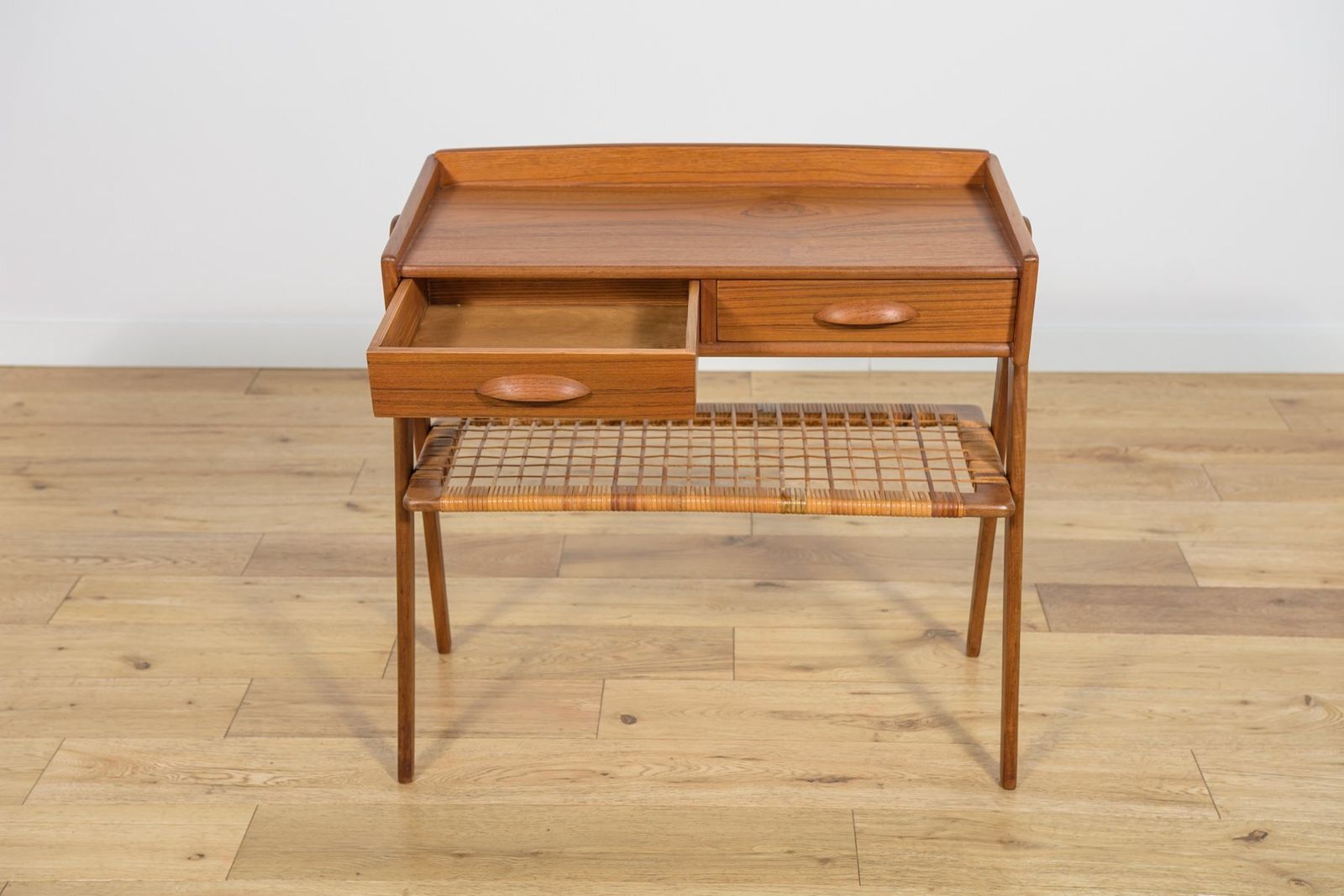Furniture Mid Century Teak And Rattan Console Table From Søren Rasmussen, Denmark, 1960s photo