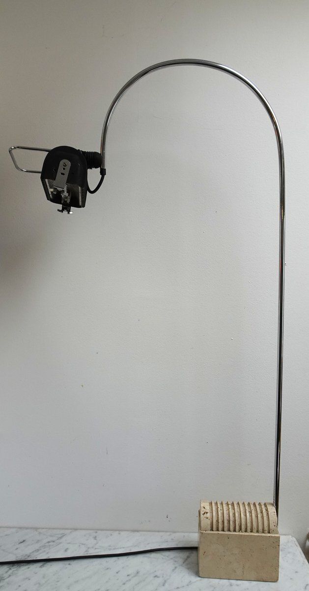 Vintage Arc Lamp In Chrome Plated And Travertine Marble By Targetti Sankey, 1980s photo furniture