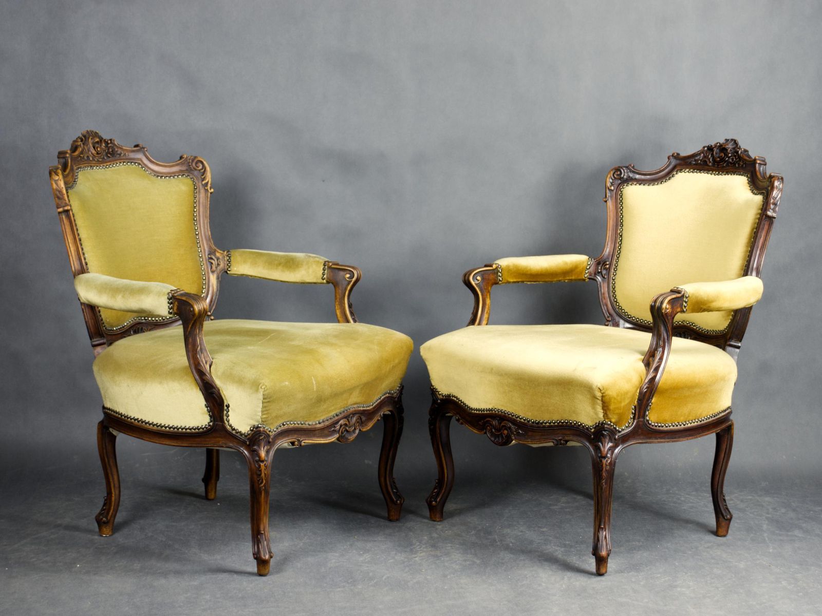 Pair Of French Louis XV Walnut Armchairs, 19th Century photo for sale