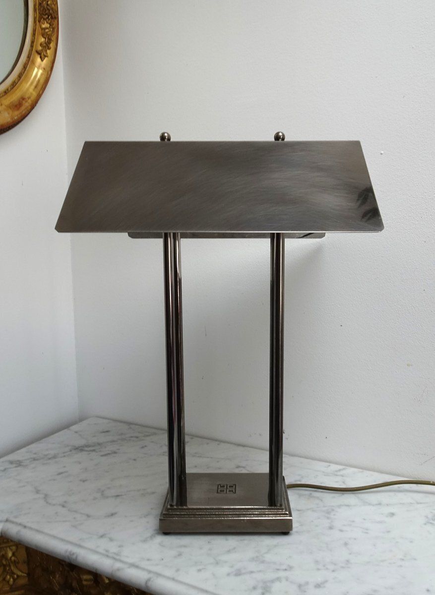 Brushed Grey Metal Megawatt Table Lamp By Peter Ghyczy, 1980s photo for sale