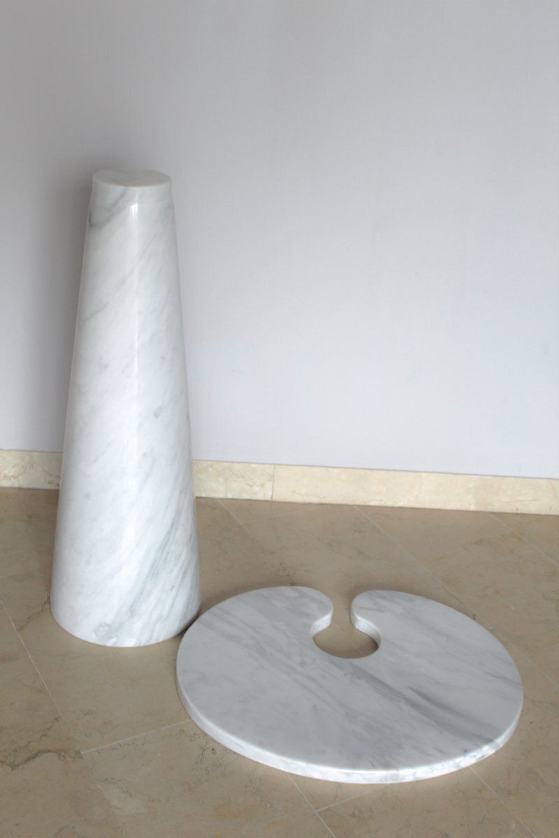 photo for sale Italian Eros Series Coffee Tables In White Carrara Marble By Angelo Mangiarotti, 1970s, Set Of 2