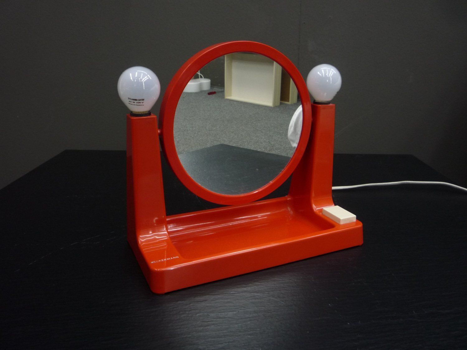 Space Age Orange Plastic Makeup Mirror With Lighting By Neckermann, 1970s photo Home Decor
