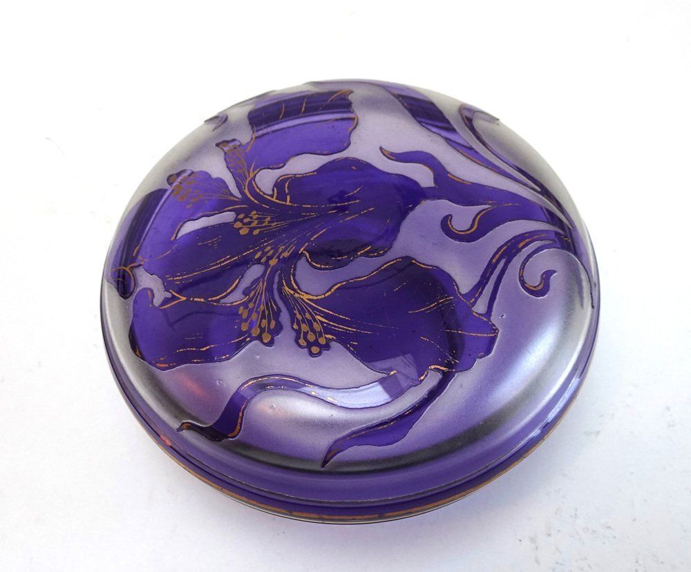 Art Nouveau Cameo Crystal Box By Philippe Wolfers For Val Saint Lambert, 1890s photo for sale
