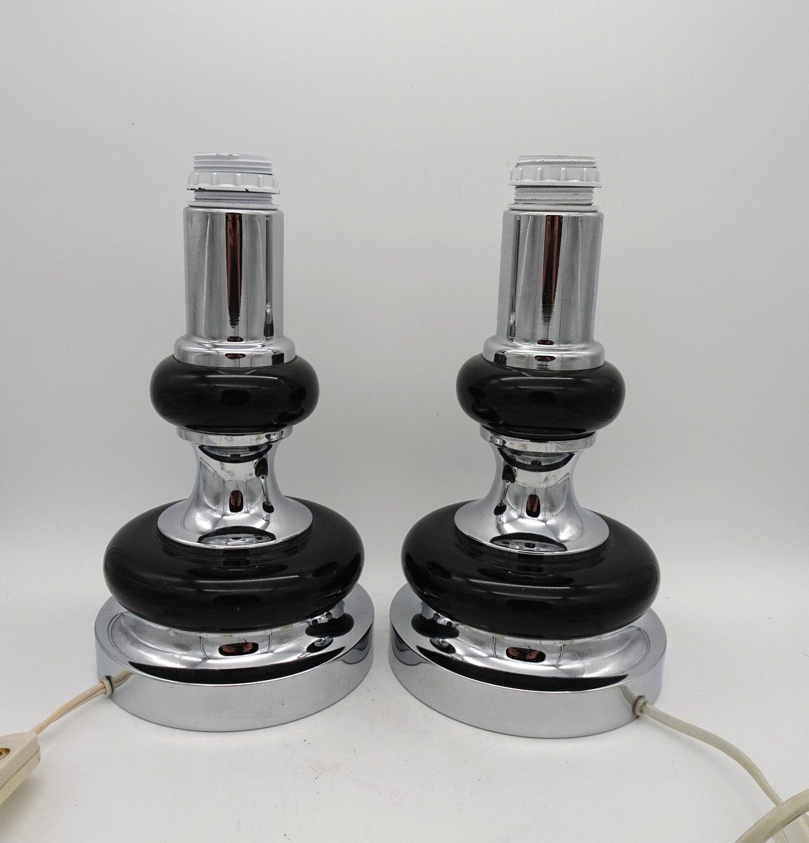 587.0 Vintage Space Age Chrome And Black Table Lamps From Massive, 1970s, Set Of 2 photo
