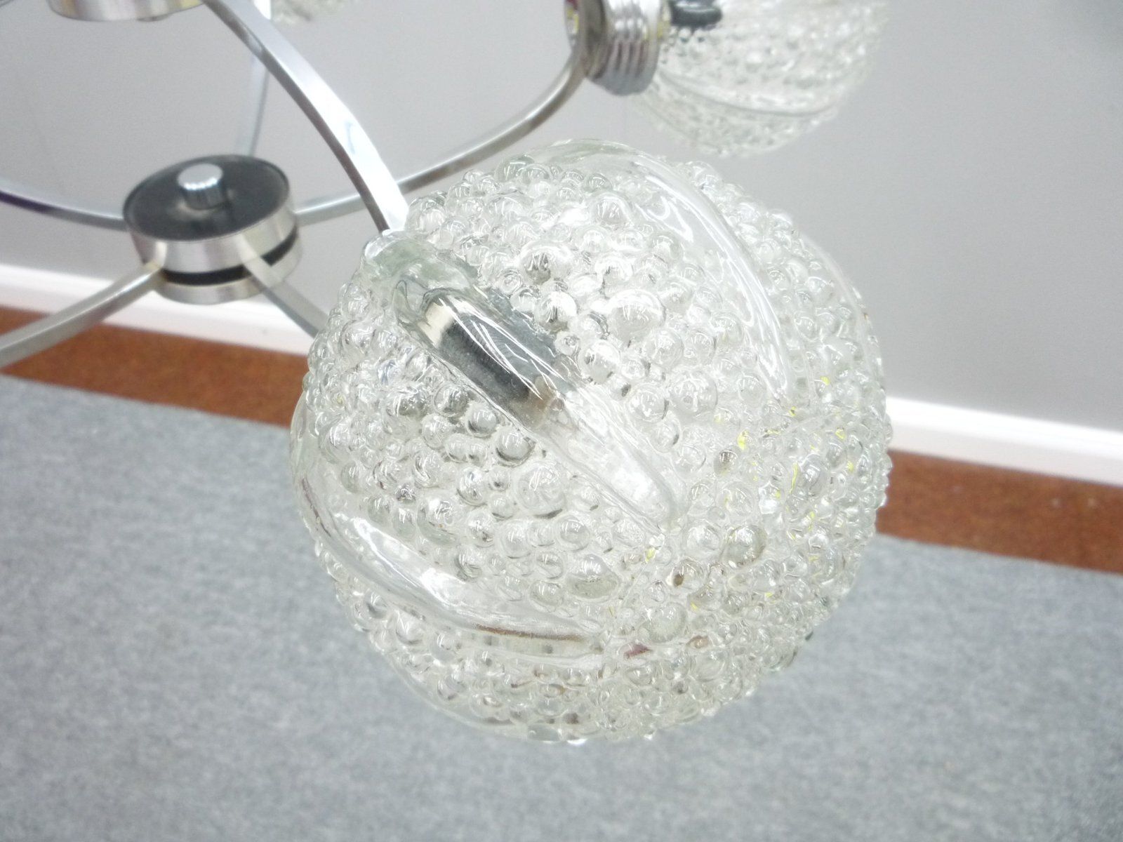 Space Age Germanchrome & Glass Chandelier By Richard Essig, 1960s photo vintage