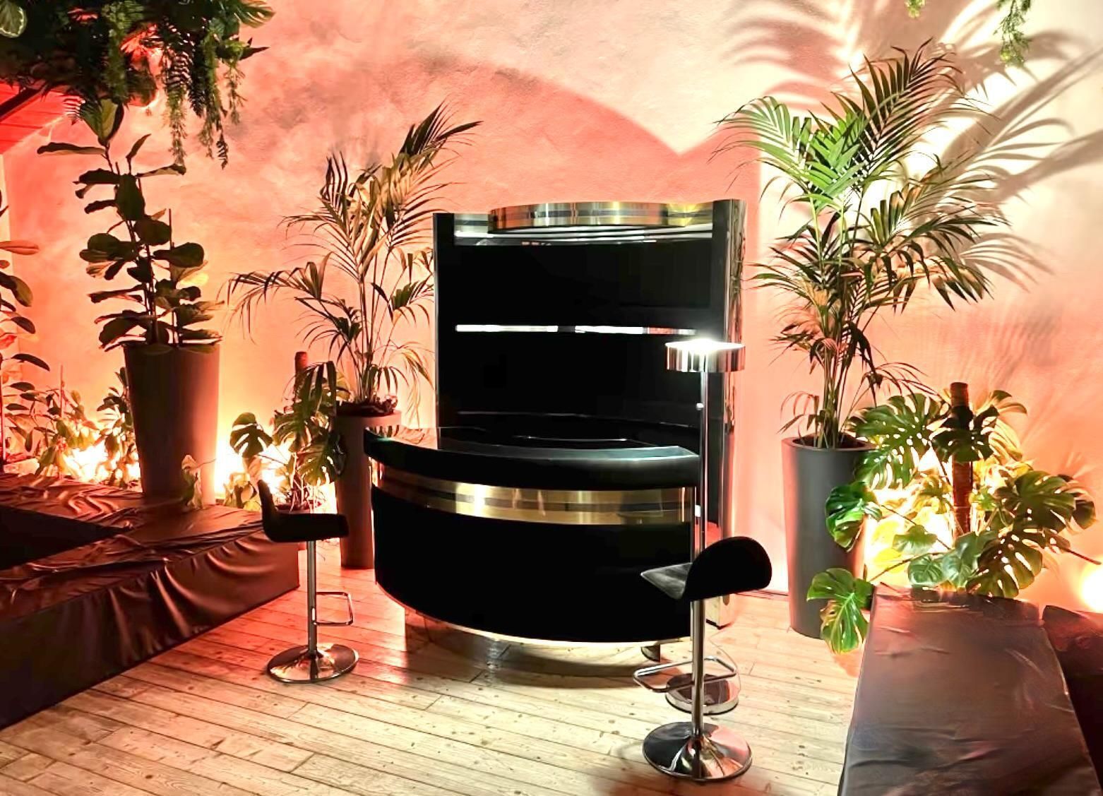 Hollywood Regency Bar In The Style Of Willy Rizzo Black Suede Brass Chrome 1970s photo vintage