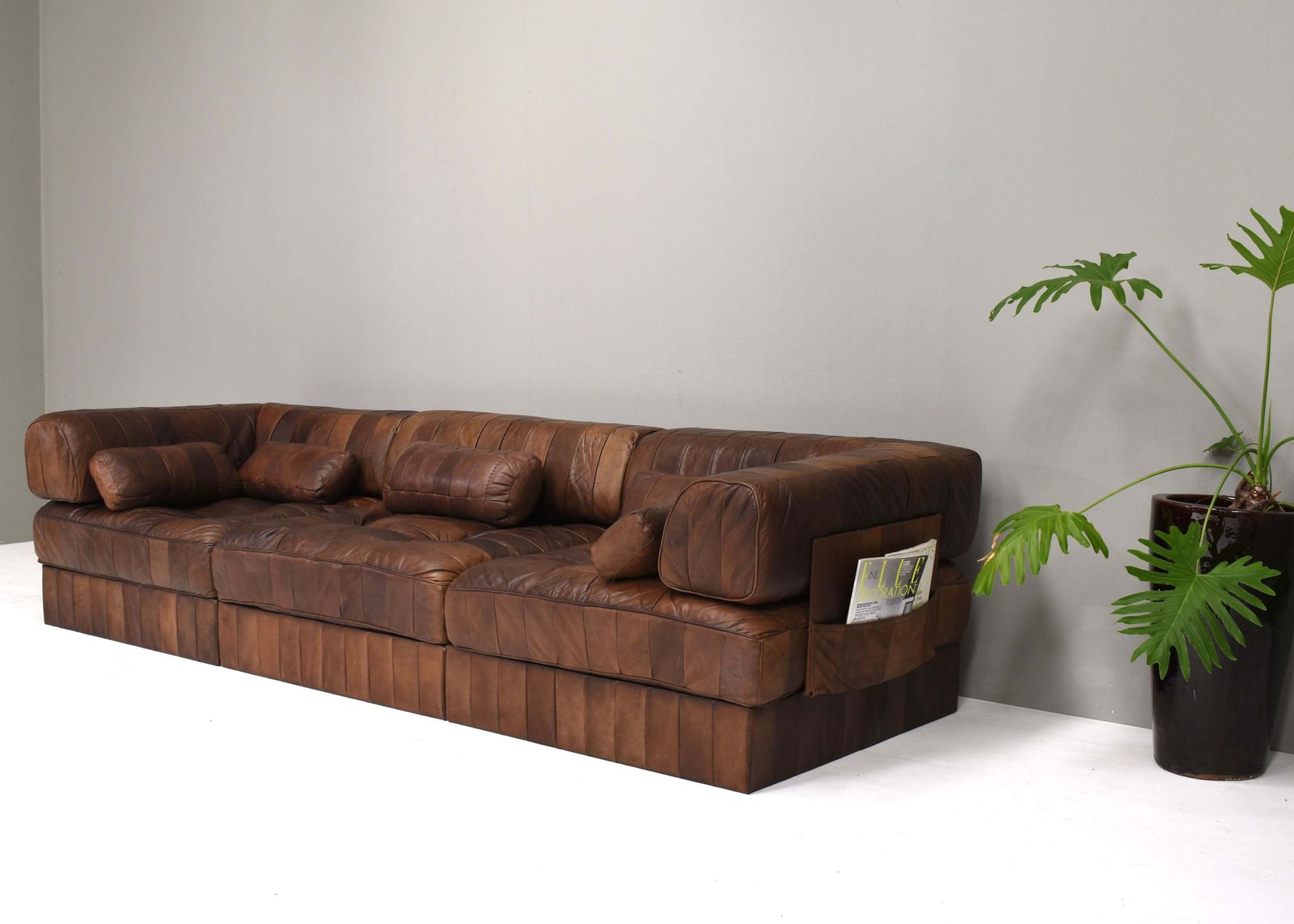 19726.0 De Sede Ds 88 Sectional Sofa In Cognac Tan Brown Leather, Switzerland, 1970's photo