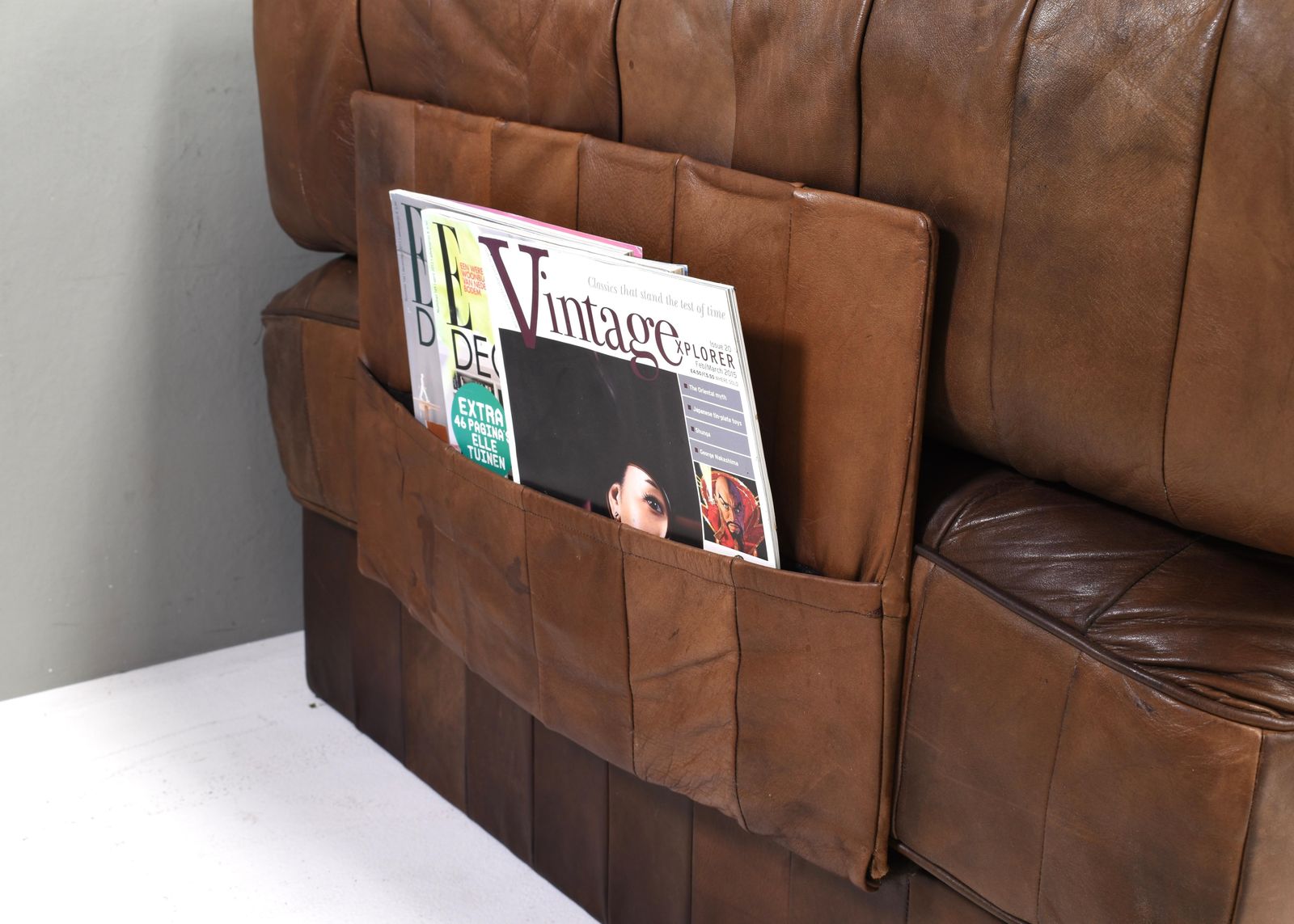 photo vinterior De Sede Ds 88 Sectional Sofa In Cognac Tan Brown Leather, Switzerland, 1970's
