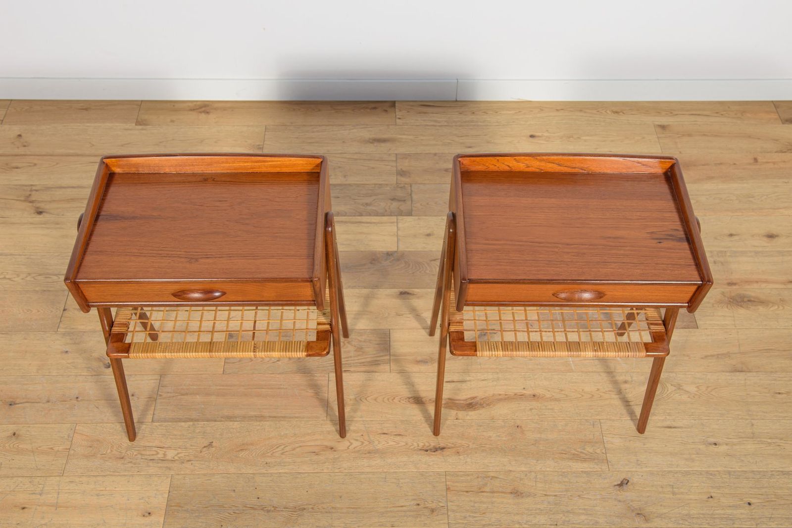 Mid Century Modern Teak And Rattan Nightstands By Søren Rasmussen, 1960s, Set Of 2 photo vinterior