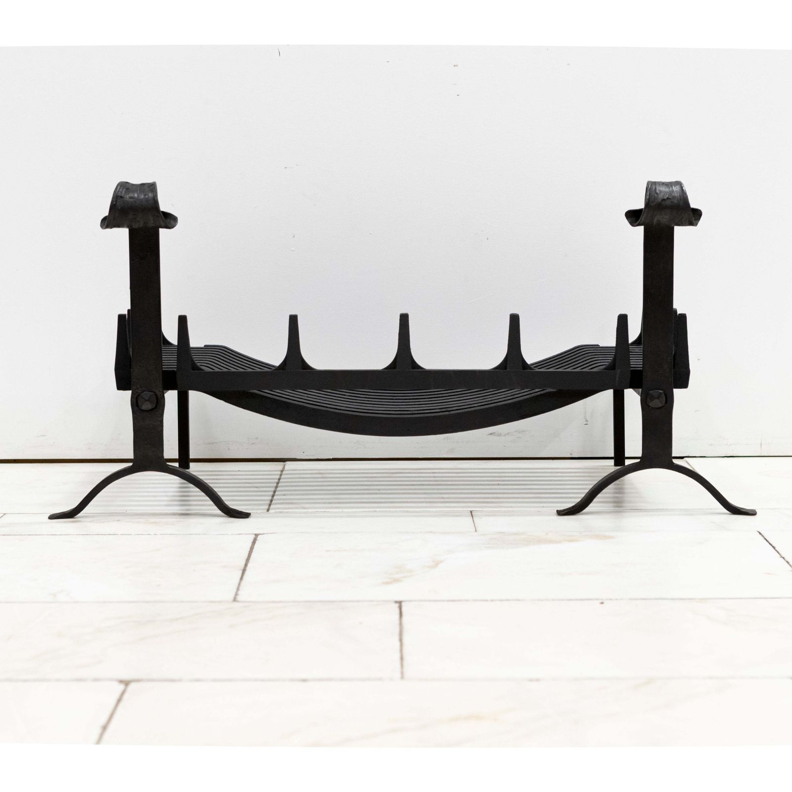 Antique Iron Swans Nest Fire Dogs & Basket Set photo 750.0